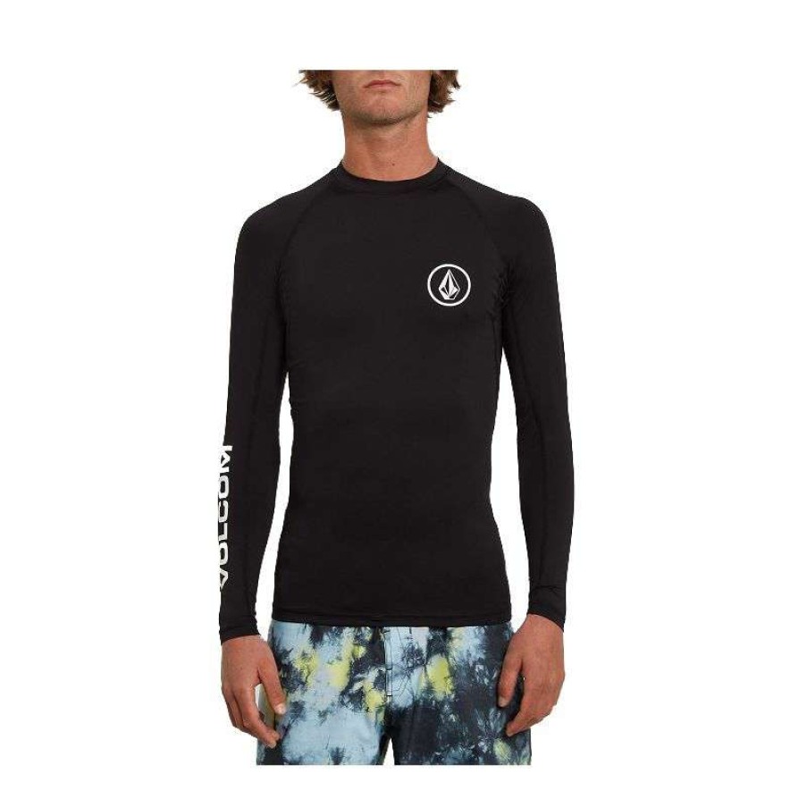 Technical Clothing * | Trend Model Volcom Lido Solid Ls (Black) Men'S Rashguard