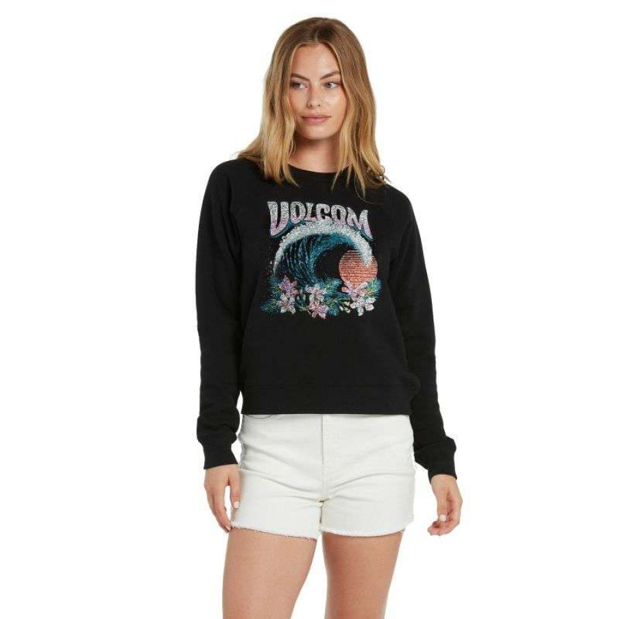 Technical Clothing * | Premium Product Volcom Truly Stokin Crew Sweatshirt (Black) Women