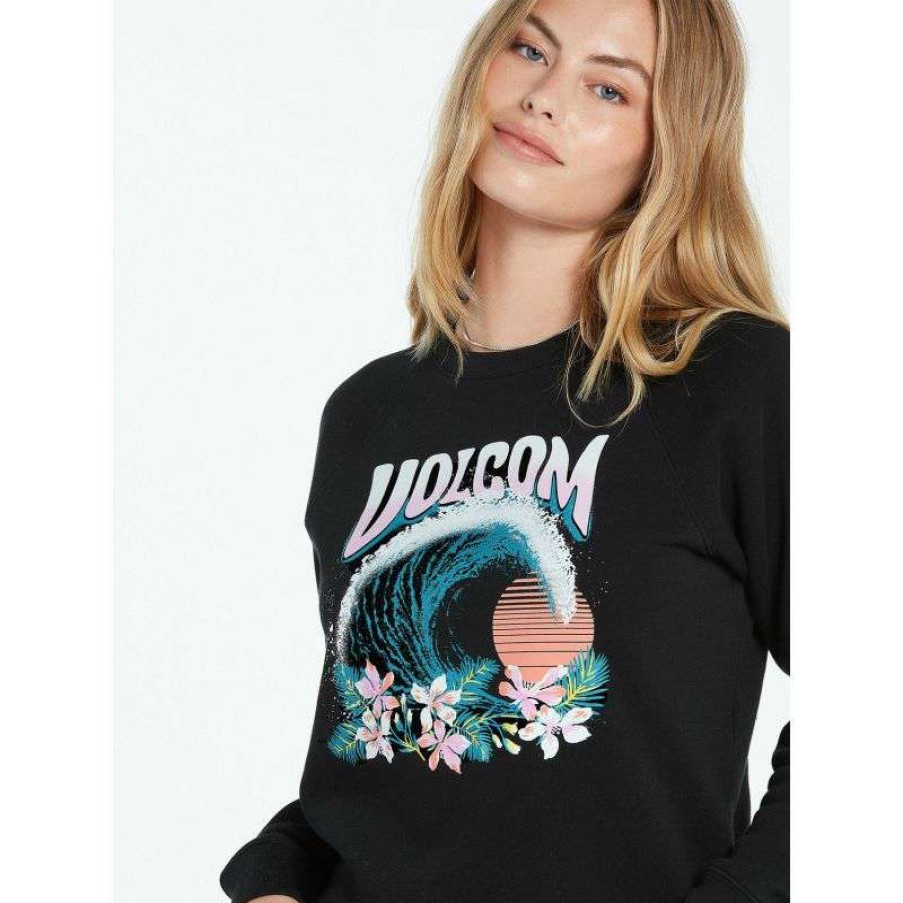 Technical Clothing * | Premium Product Volcom Truly Stokin Crew Sweatshirt (Black) Women