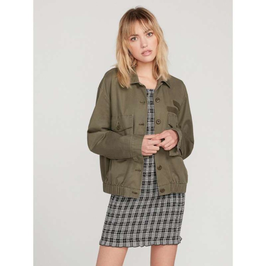 Technical Clothing * | Premium Product Volcom Army Whaler Jacket (Army Green Combo) Women